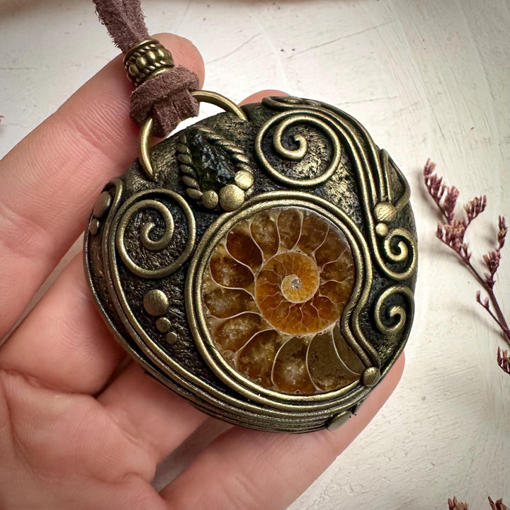 Ammonite and Moldavite Necklace - FairyGardenGlow