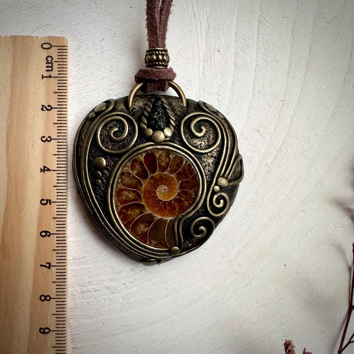 Ammonite and Moldavite Necklace - FairyGardenGlow
