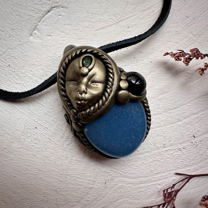 Angelite Black Onyx and Black Opal Goddess Necklace - FairyGardenGlow