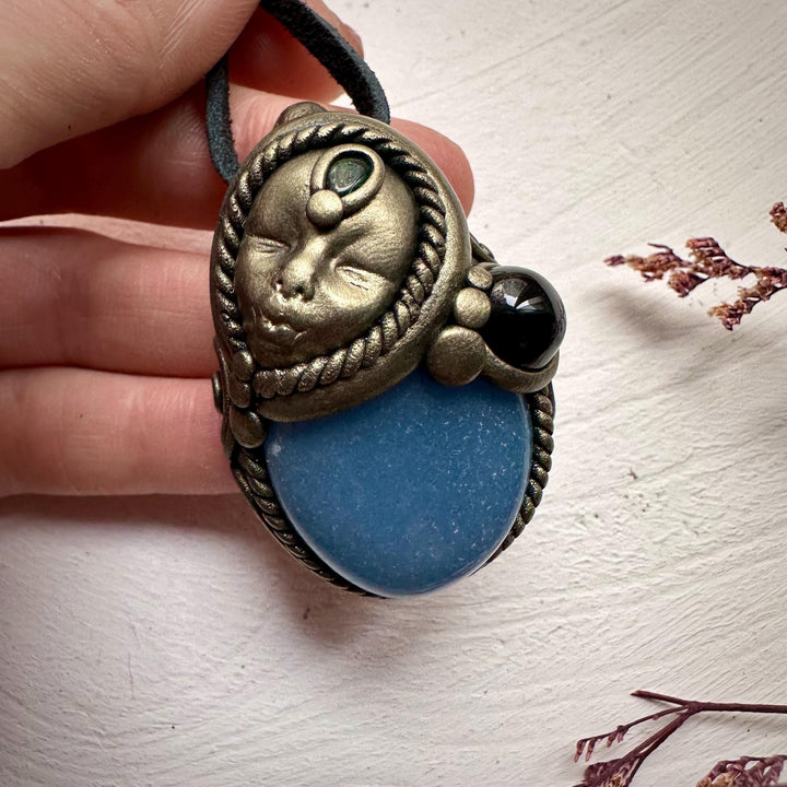 Angelite Black Onyx and Black Opal Goddess Necklace - FairyGardenGlow