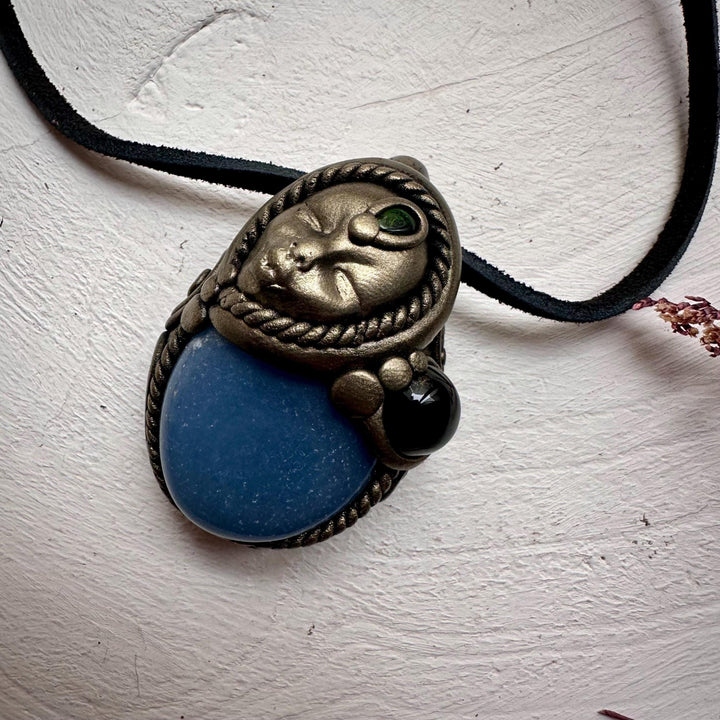 Angelite Black Onyx and Black Opal Goddess Necklace - FairyGardenGlow