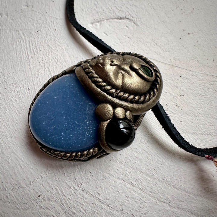 Angelite Black Onyx and Black Opal Goddess Necklace - FairyGardenGlow