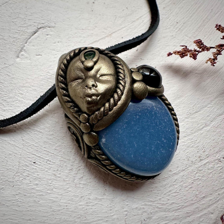 Angelite Black Onyx and Black Opal Goddess Necklace - FairyGardenGlow