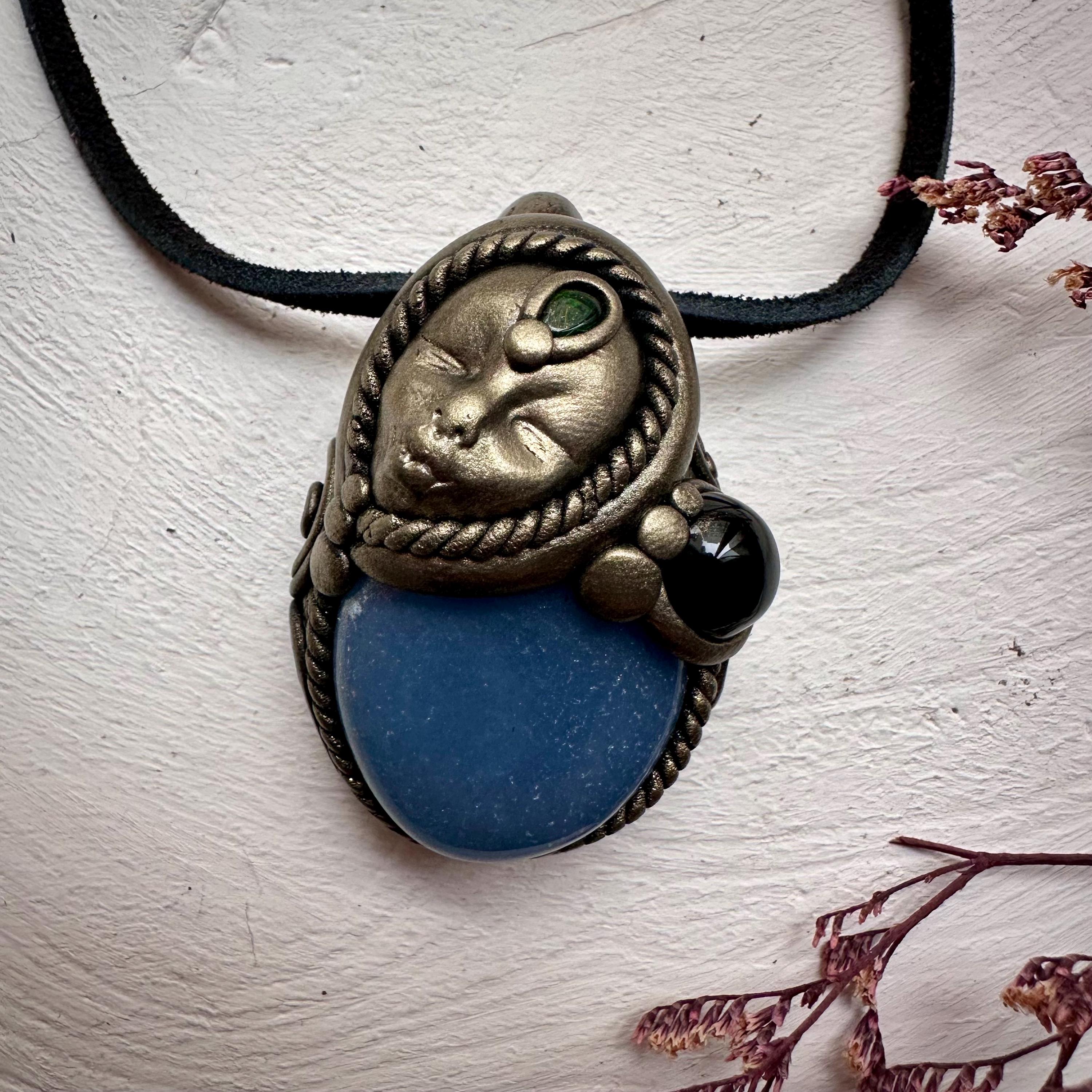 Angelite Black Onyx and Black Opal Goddess Necklace - FairyGardenGlow