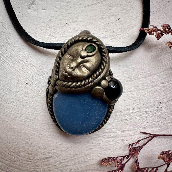 Angelite Black Onyx and Black Opal Goddess Necklace - FairyGardenGlow