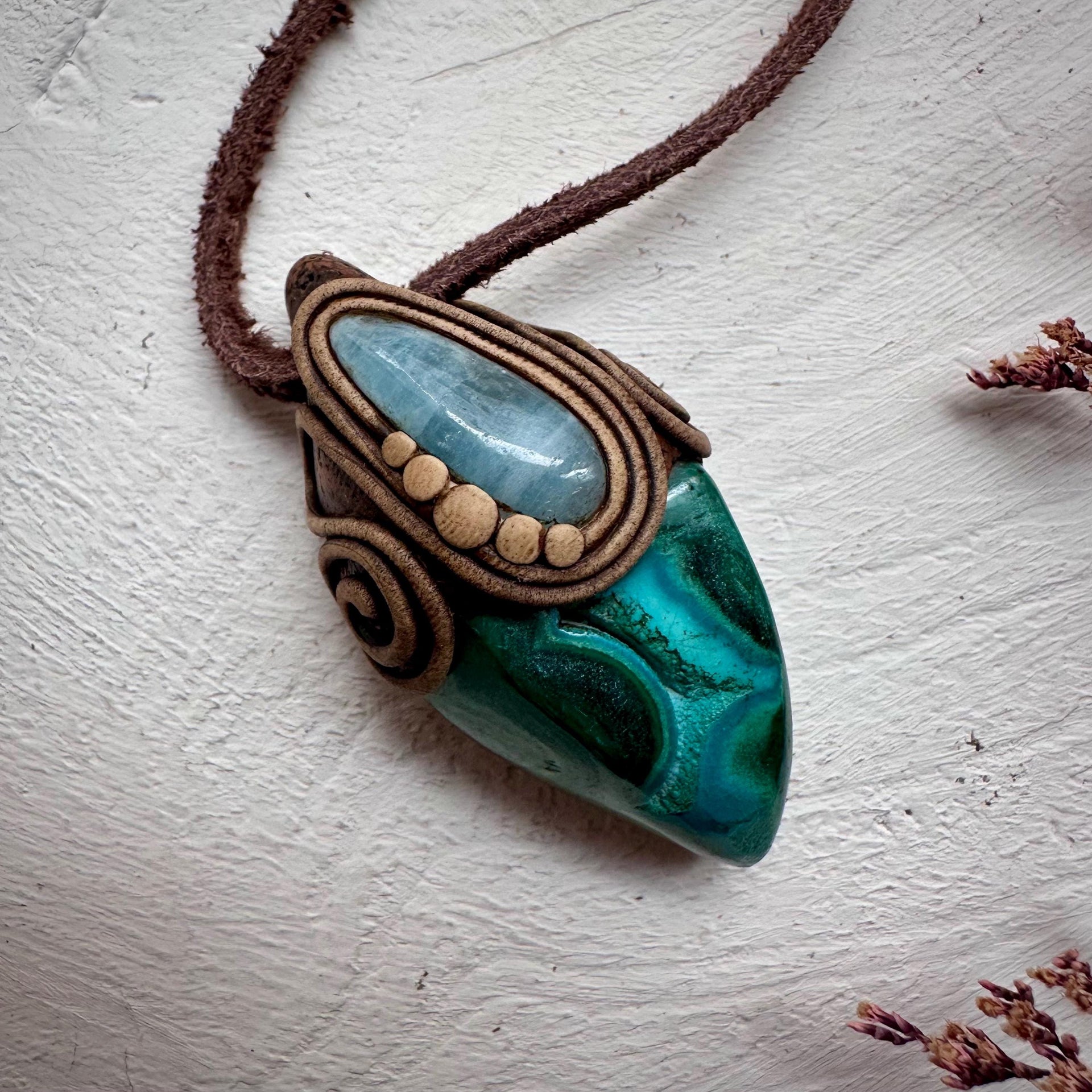 Chrysocolla Malachite and Aquamarine Pendant - FairyGardenGlow