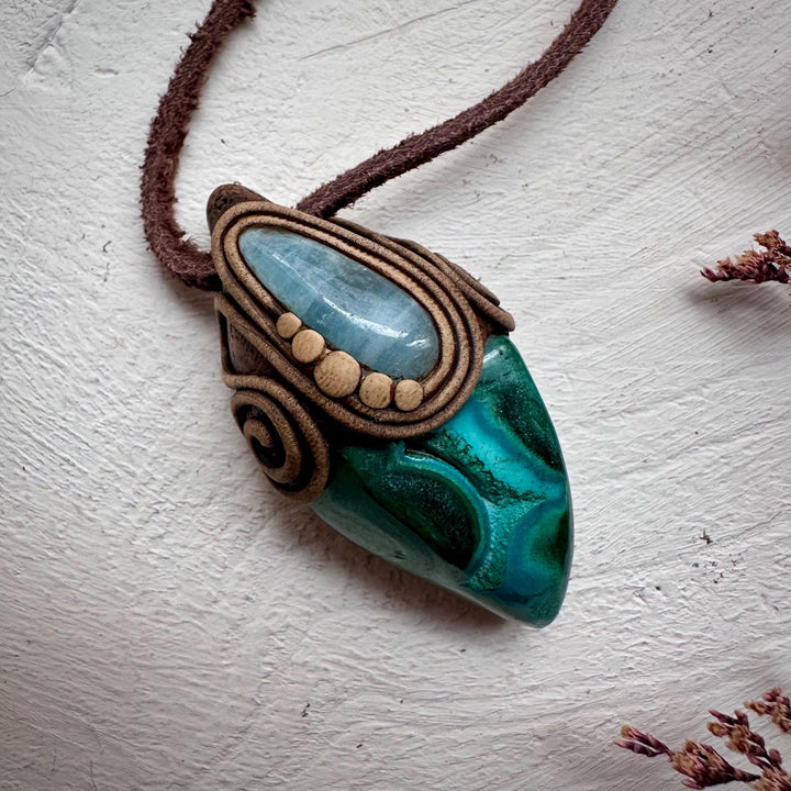 Chrysocolla Malachite and Aquamarine Pendant - FairyGardenGlow