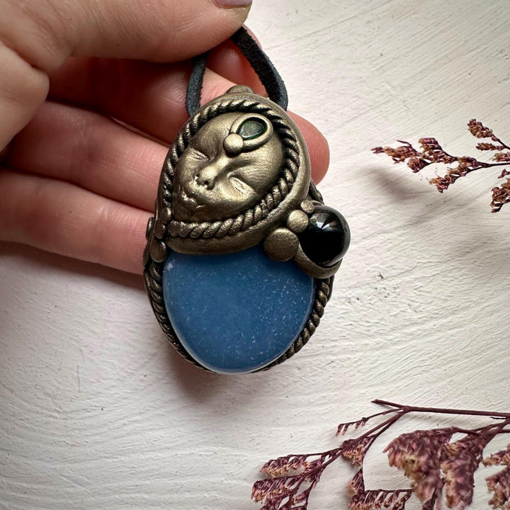 Angelite Black Onyx and Black Opal Goddess Necklace - FairyGardenGlow