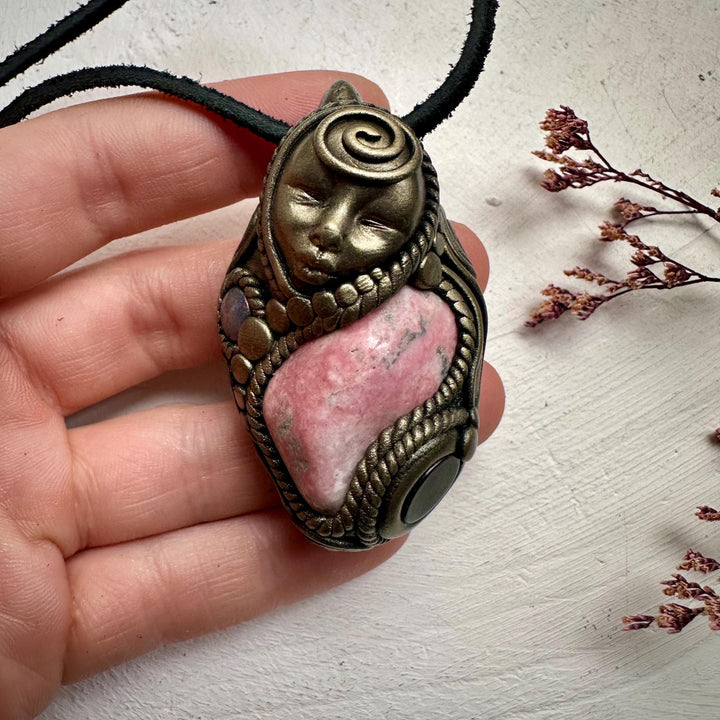 Peruvian Rhodonite Black Onyx and Black Opal Goddess Necklace - FairyGardenGlow