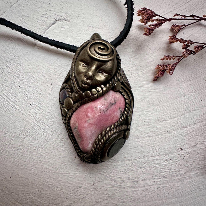 Peruvian Rhodonite Black Onyx and Black Opal Goddess Necklace - FairyGardenGlow