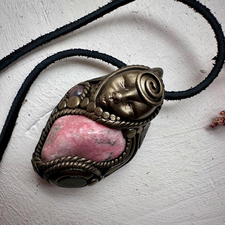 Peruvian Rhodonite Black Onyx and Black Opal Goddess Necklace - FairyGardenGlow