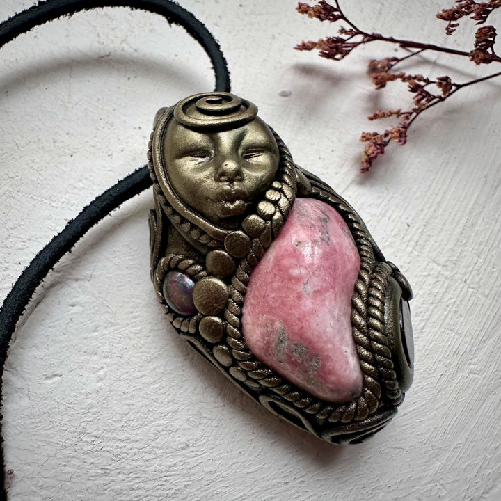 Peruvian Rhodonite Black Onyx and Black Opal Goddess Necklace - FairyGardenGlow