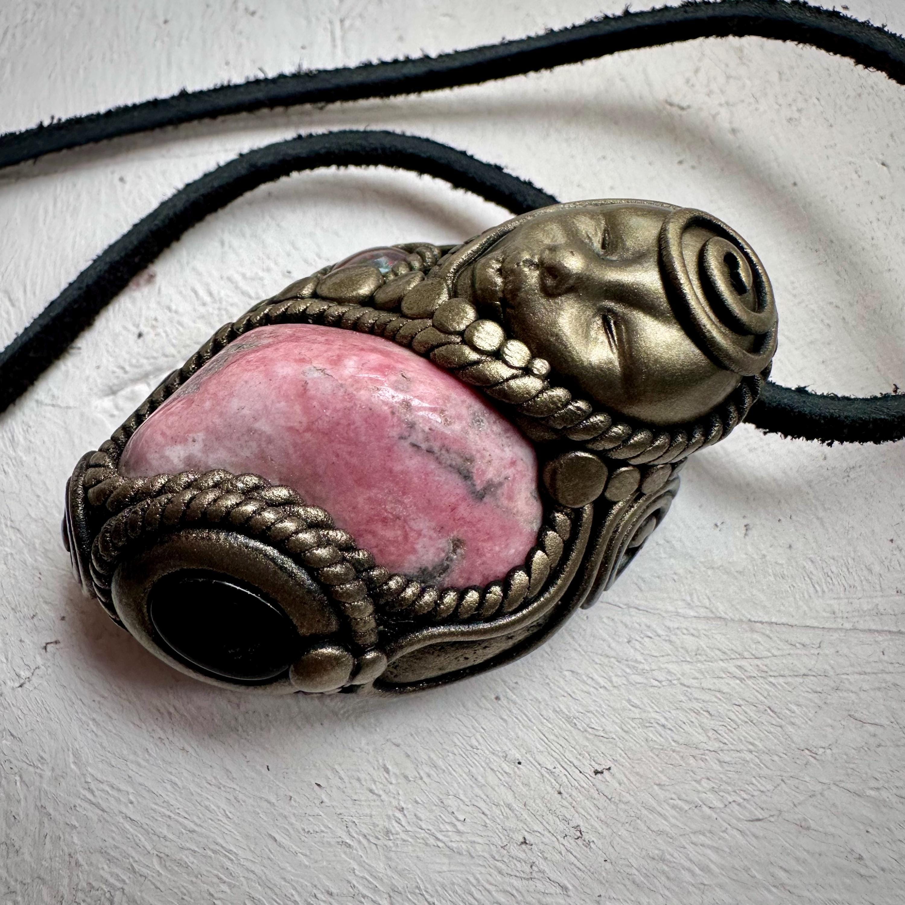 Peruvian Rhodonite Black Onyx and Black Opal Goddess Necklace - FairyGardenGlow