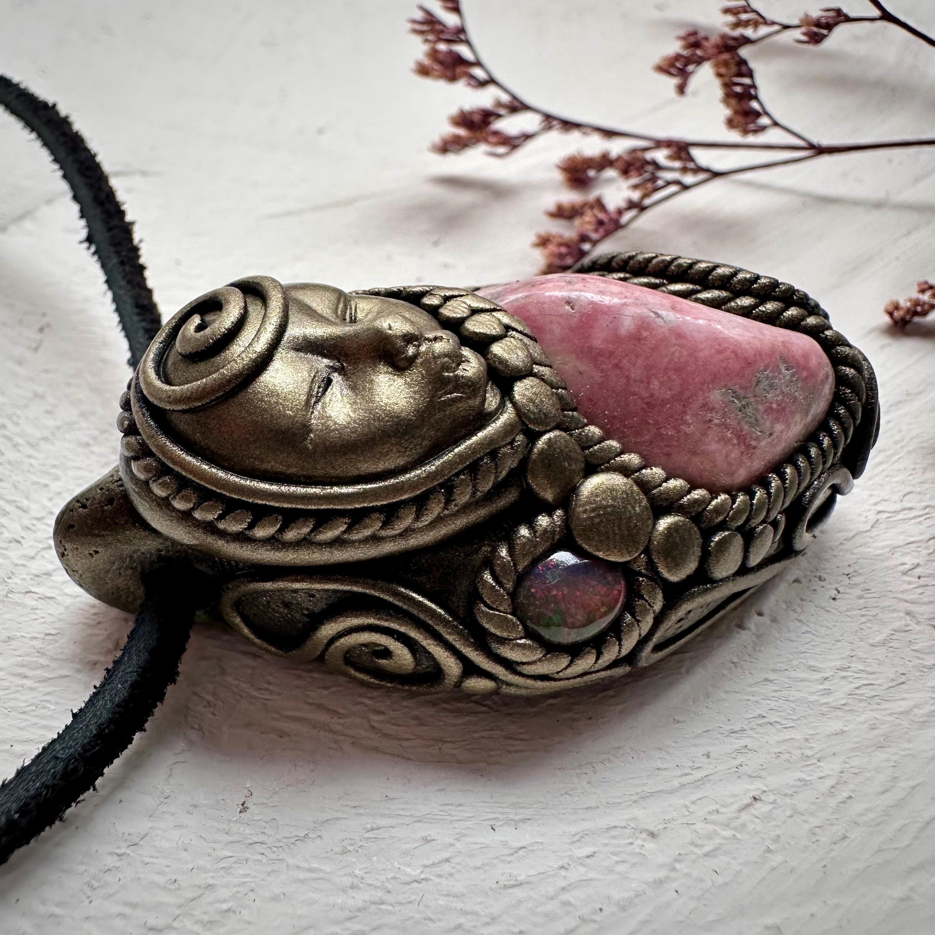 Peruvian Rhodonite Black Onyx and Black Opal Goddess Necklace - FairyGardenGlow