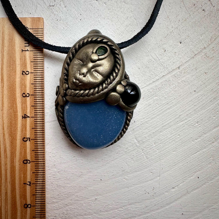 Angelite Black Onyx and Black Opal Goddess Necklace - FairyGardenGlow