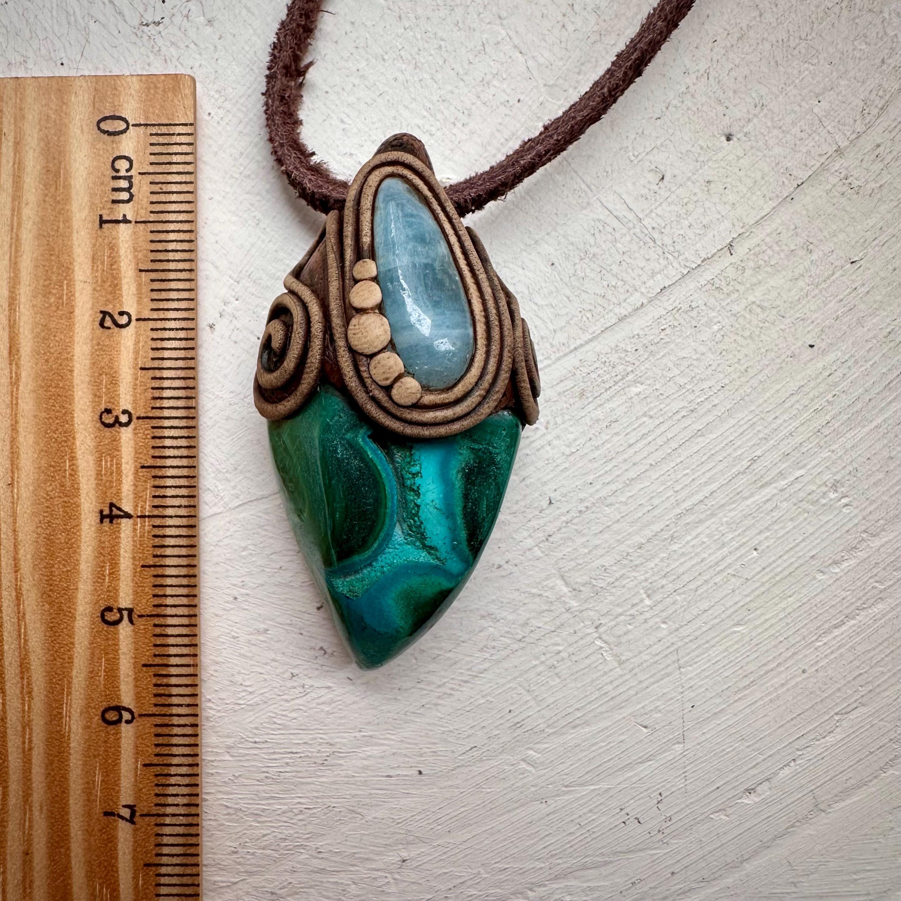 Chrysocolla Malachite and Aquamarine Pendant - FairyGardenGlow