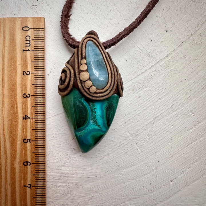 Chrysocolla Malachite and Aquamarine Pendant - FairyGardenGlow