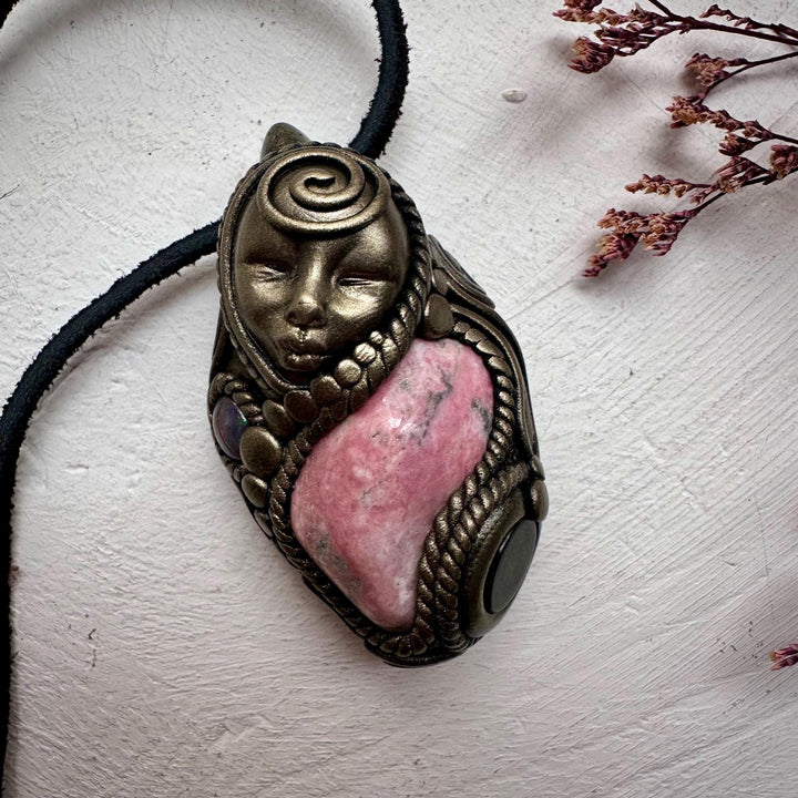 Peruvian Rhodonite Black Onyx and Black Opal Goddess Necklace - FairyGardenGlow