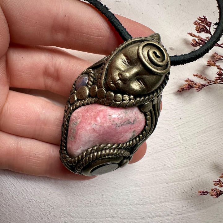 Peruvian Rhodonite Black Onyx and Black Opal Goddess Necklace - FairyGardenGlow