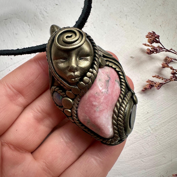 Peruvian Rhodonite Black Onyx and Black Opal Goddess Necklace - FairyGardenGlow