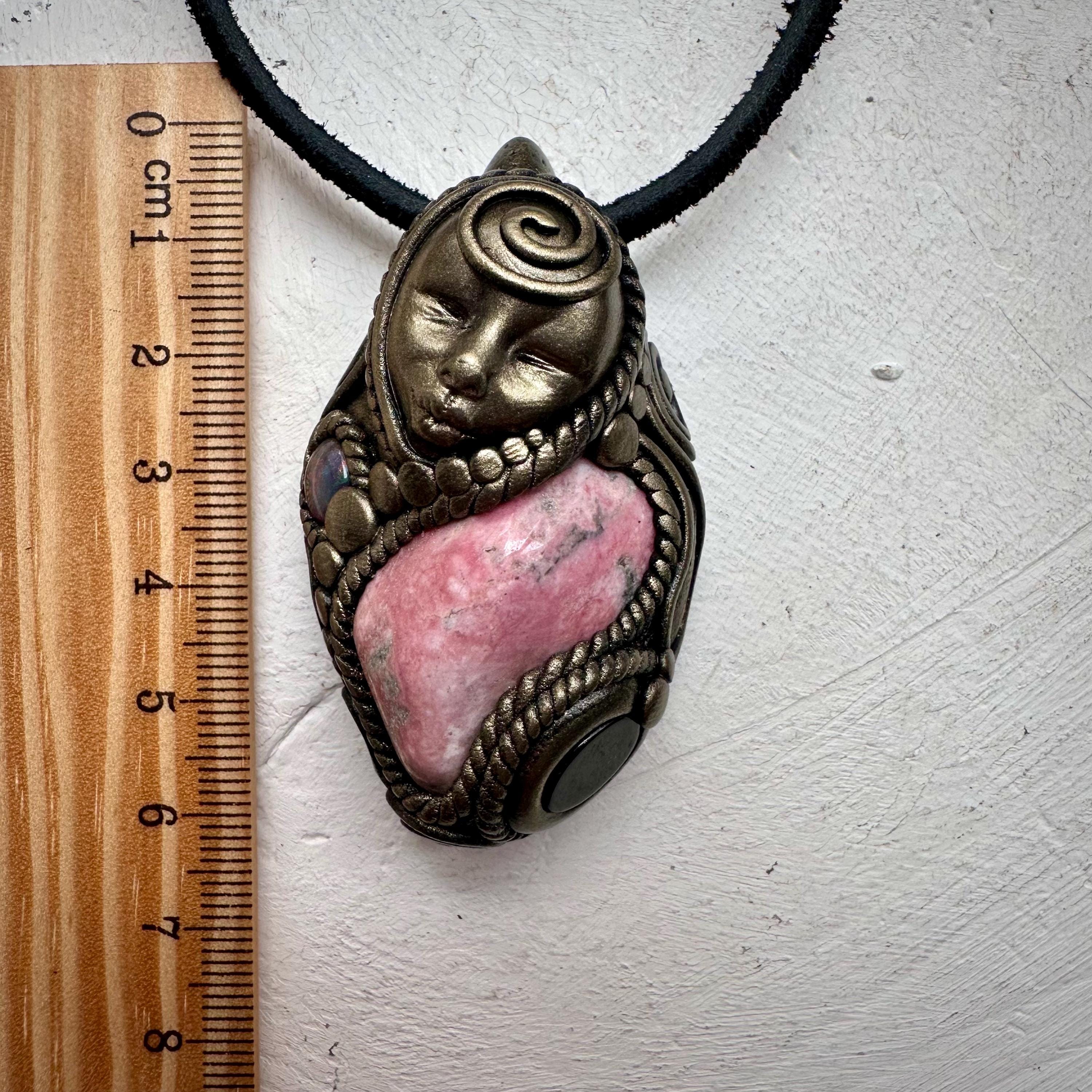 Peruvian Rhodonite Black Onyx and Black Opal Goddess Necklace - FairyGardenGlow