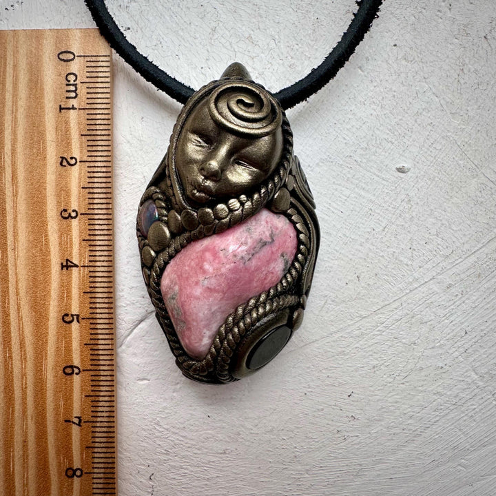 Peruvian Rhodonite Black Onyx and Black Opal Goddess Necklace - FairyGardenGlow