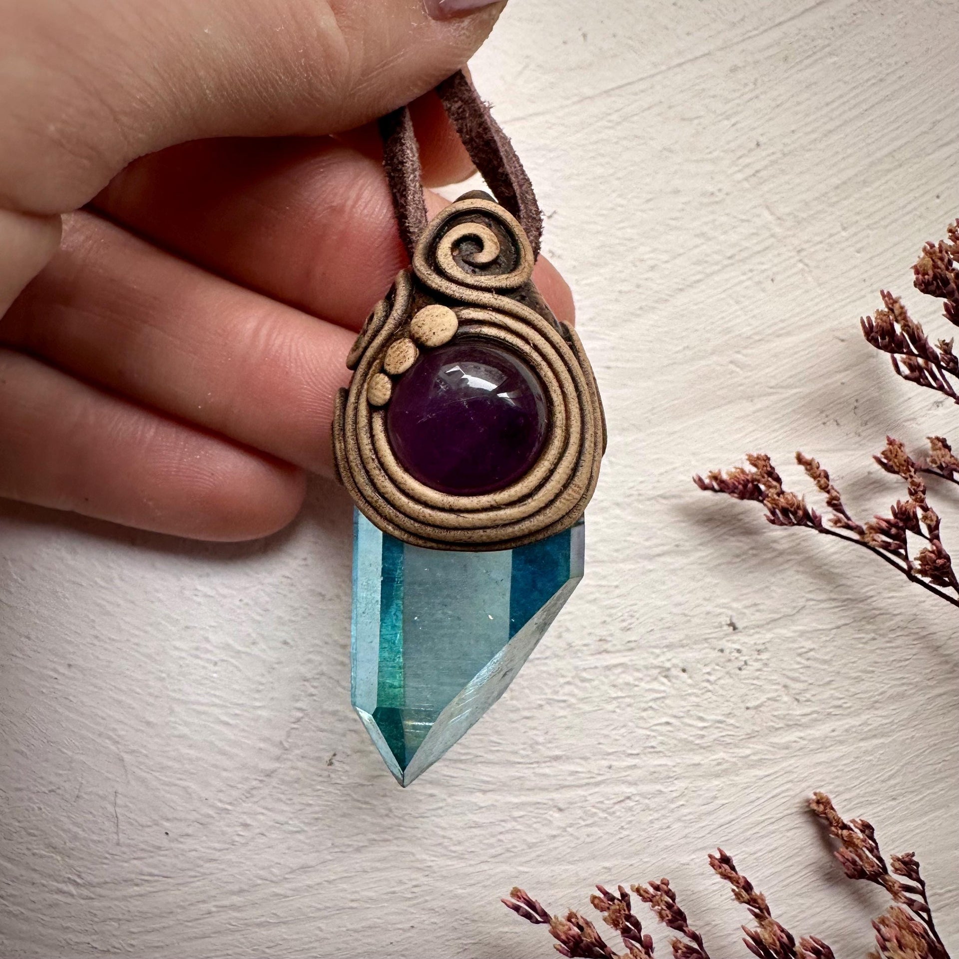 Amethyst and Aqua Aura Quartz Necklace