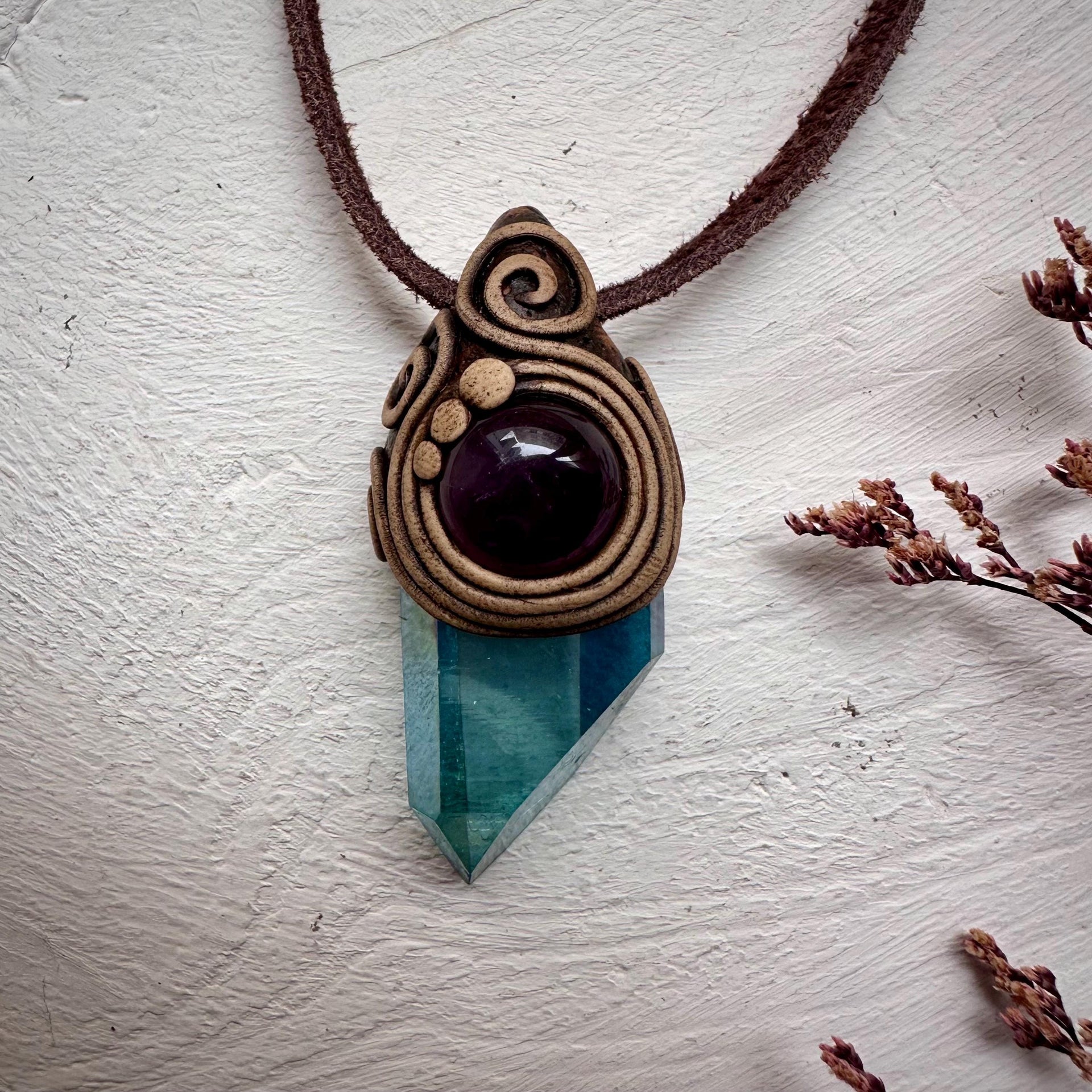 Amethyst and Aqua Aura Quartz Necklace
