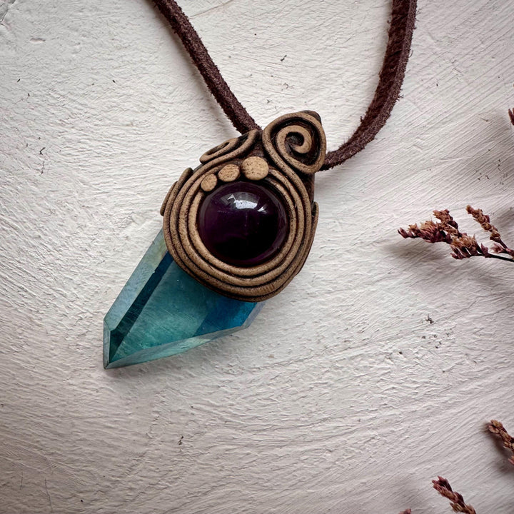 Amethyst and Aqua Aura Quartz Necklace - FairyGardenGlow