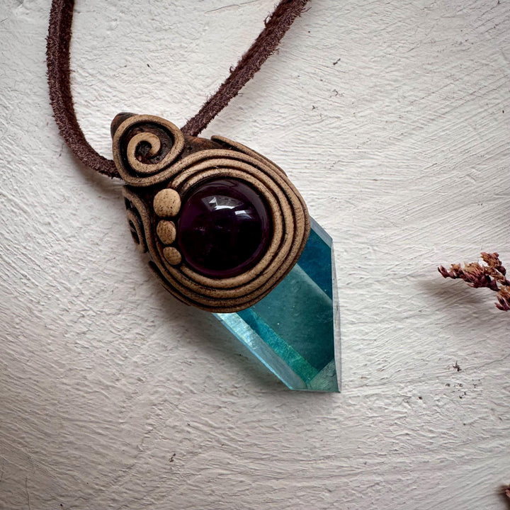 Amethyst and Aqua Aura Quartz Necklace - FairyGardenGlow