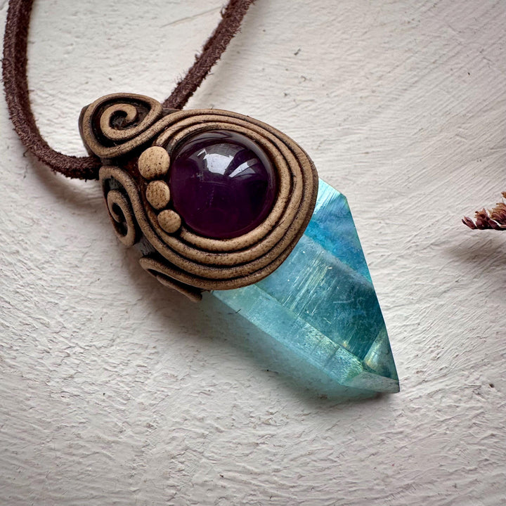 Amethyst and Aqua Aura Quartz Necklace - FairyGardenGlow