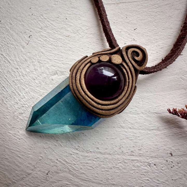 Amethyst and Aqua Aura Quartz Necklace - FairyGardenGlow