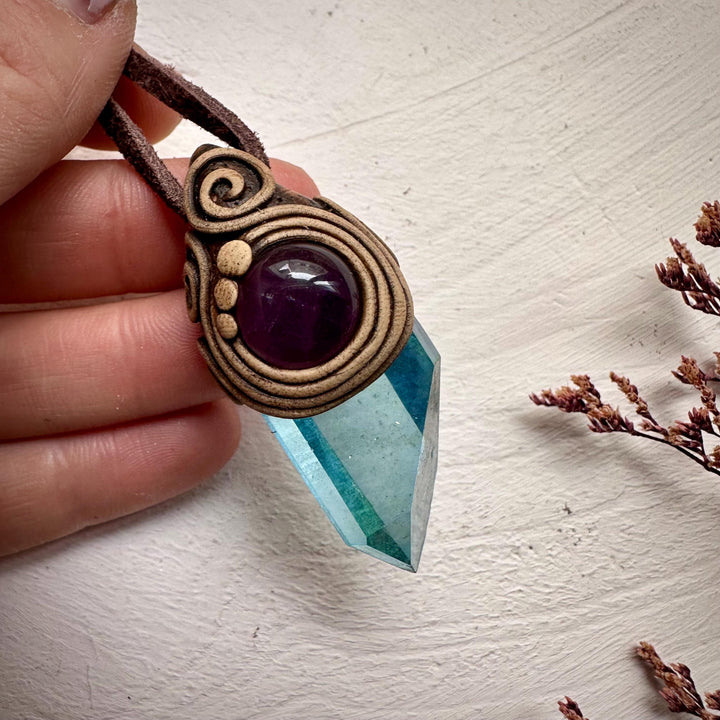 Amethyst and Aqua Aura Quartz Necklace - FairyGardenGlow