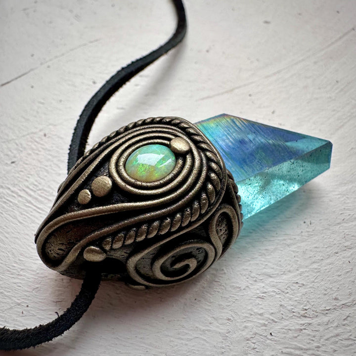 Aqua Aura Quartz and Australian Opal Necklace - FairyGardenGlow