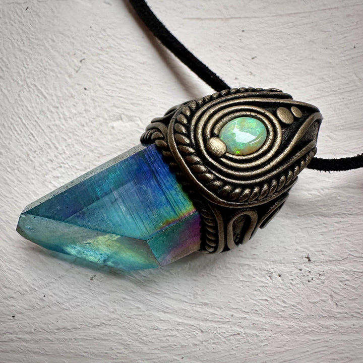 Aqua Aura Quartz and Australian Opal Necklace - FairyGardenGlow