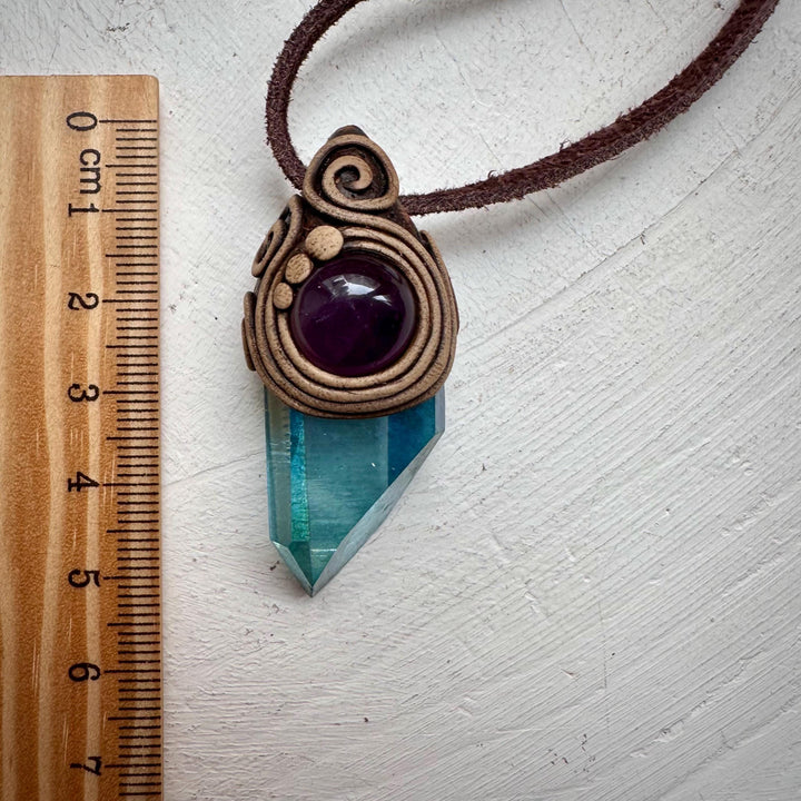 Amethyst and Aqua Aura Quartz Necklace - FairyGardenGlow