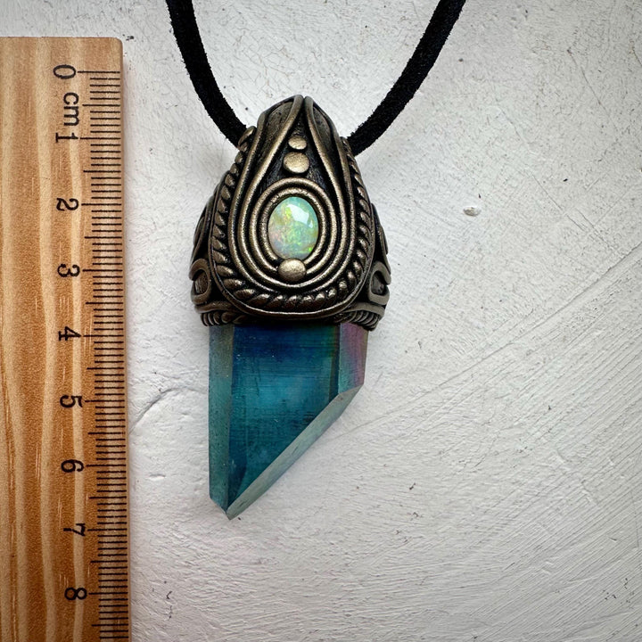 Aqua Aura Quartz and Australian Opal Necklace - FairyGardenGlow