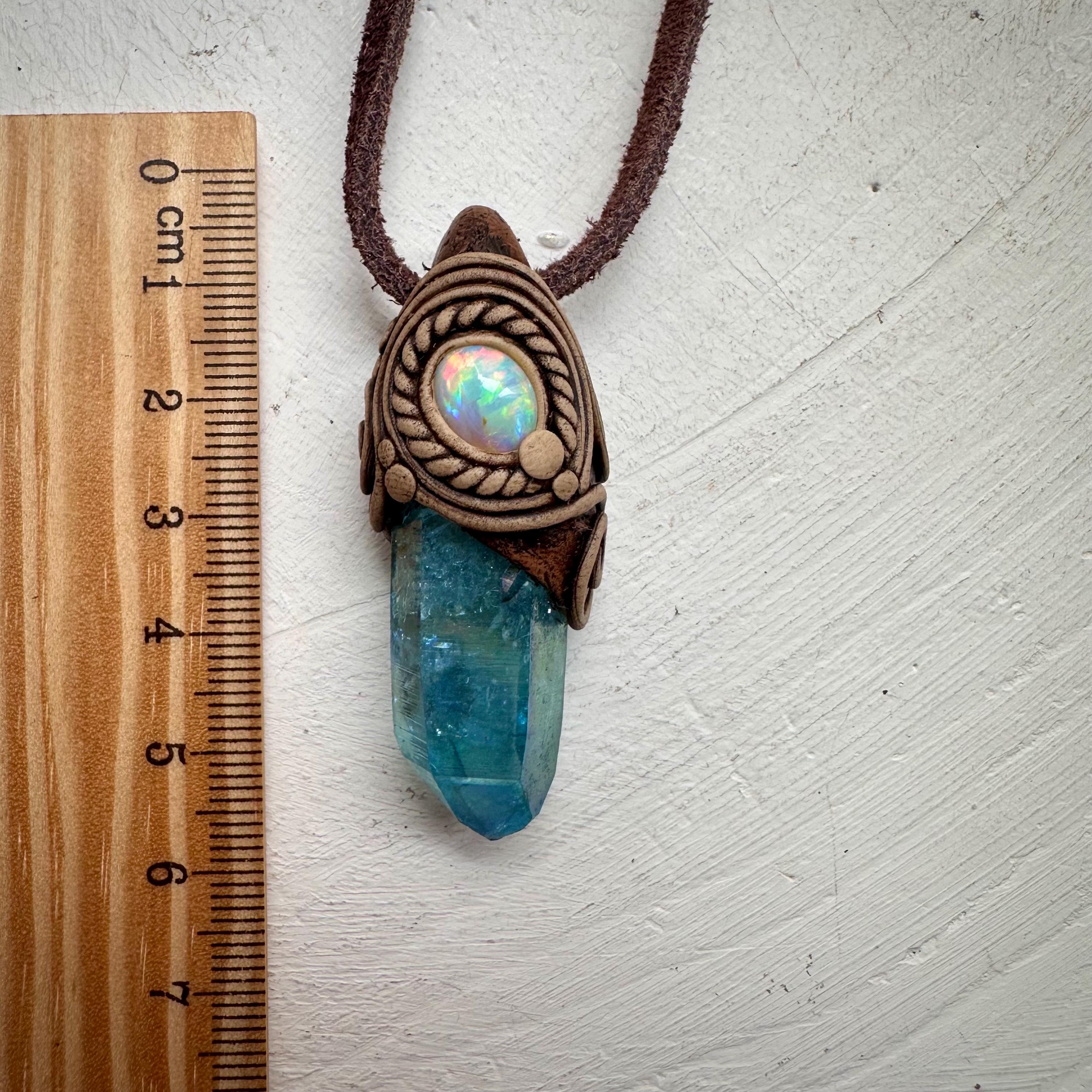Aqua Aura Quartz and Australian Opal Necklace - FairyGardenGlow