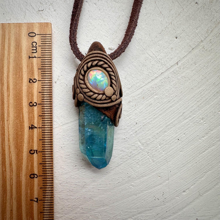 Aqua Aura Quartz and Australian Opal Necklace - FairyGardenGlow