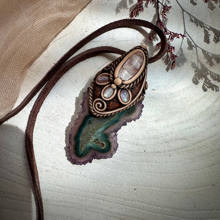 Amethyst Stalactite with Kunzite and Moonstone Necklace - FairyGardenGlow