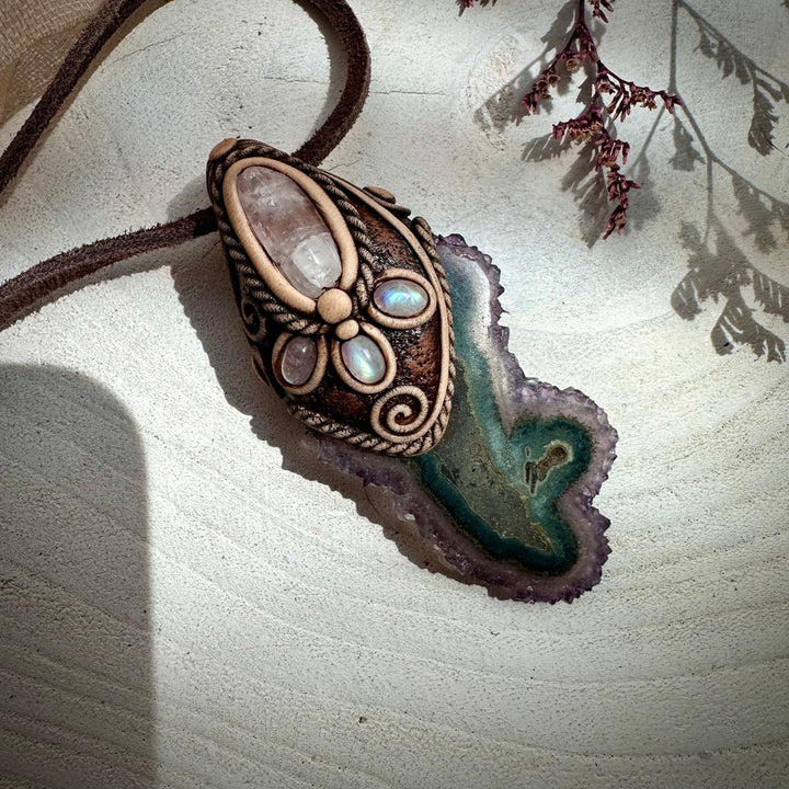 Amethyst Stalactite with Kunzite and Moonstone Necklace - FairyGardenGlow