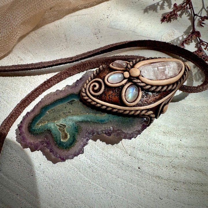 Amethyst Stalactite with Kunzite and Moonstone Necklace - FairyGardenGlow