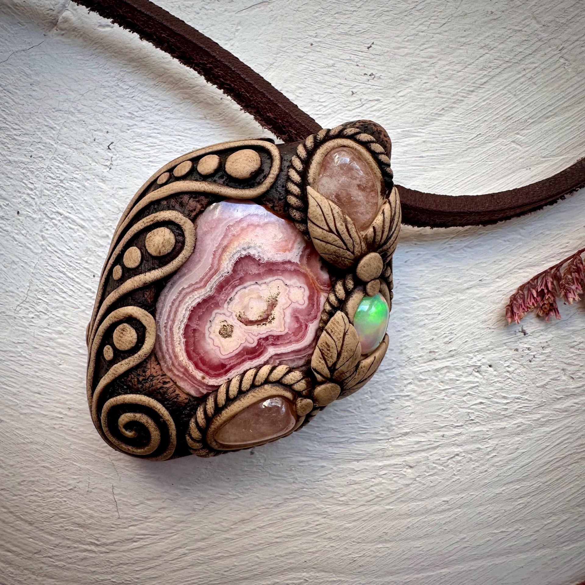 Rhodochrosite Morganite and Opal Necklace - FairyGardenGlow