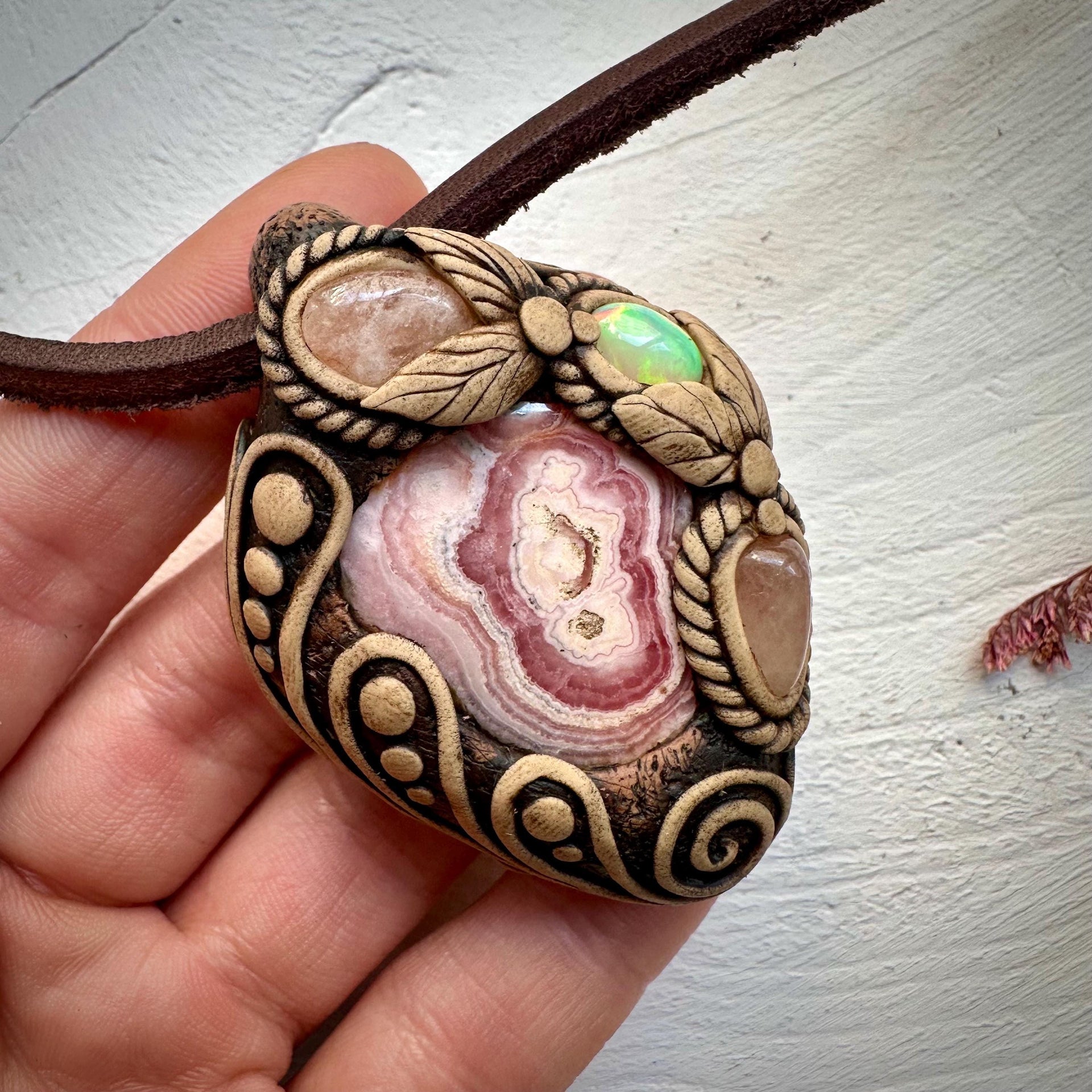Rhodochrosite Morganite and Opal Necklace - FairyGardenGlow