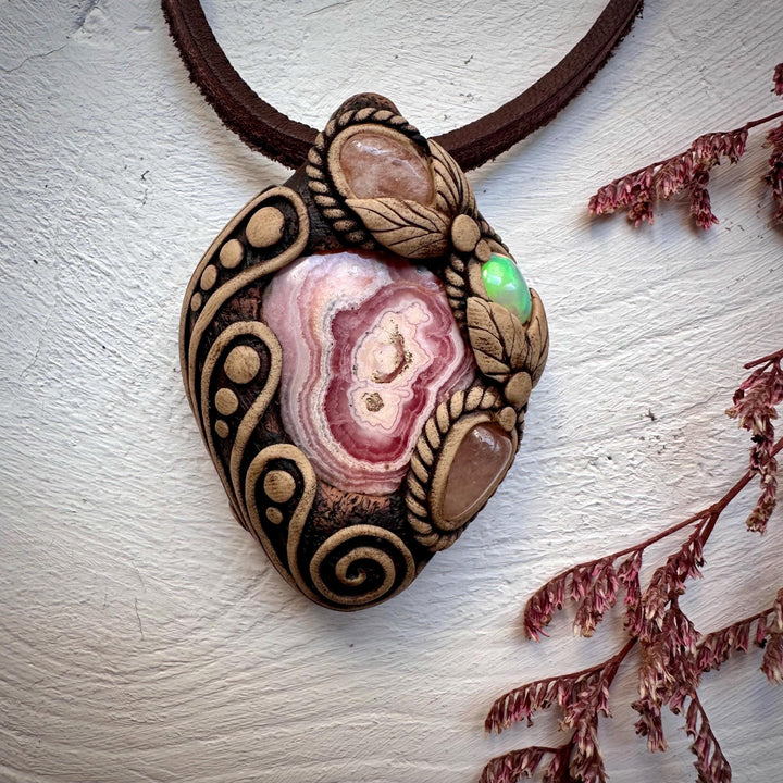 Rhodochrosite Morganite and Opal Necklace - FairyGardenGlow