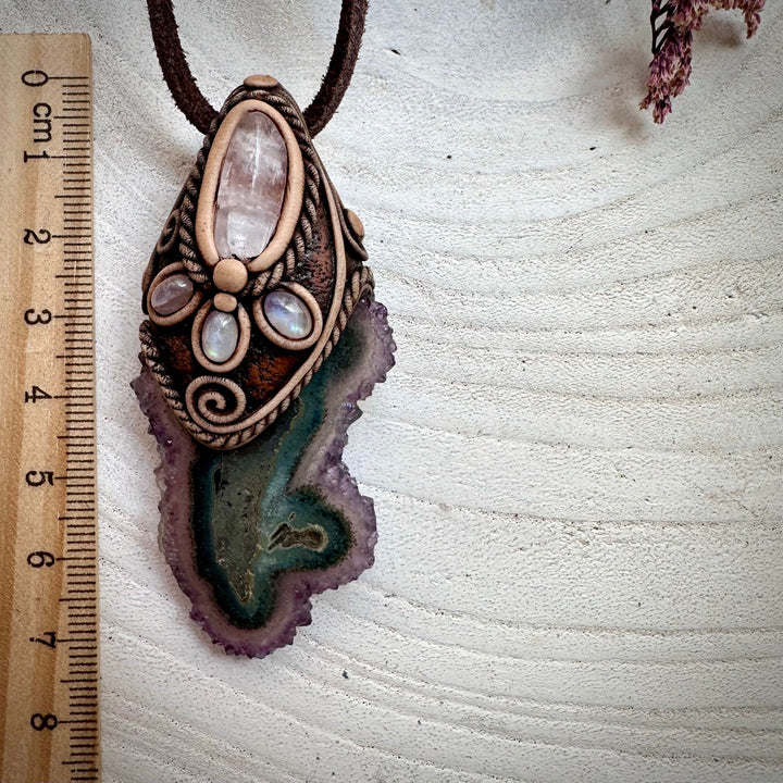 Amethyst Stalactite with Kunzite and Moonstone Necklace - FairyGardenGlow
