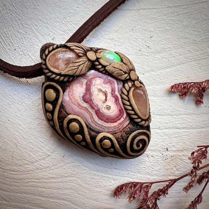 Rhodochrosite Morganite and Opal Necklace - FairyGardenGlow