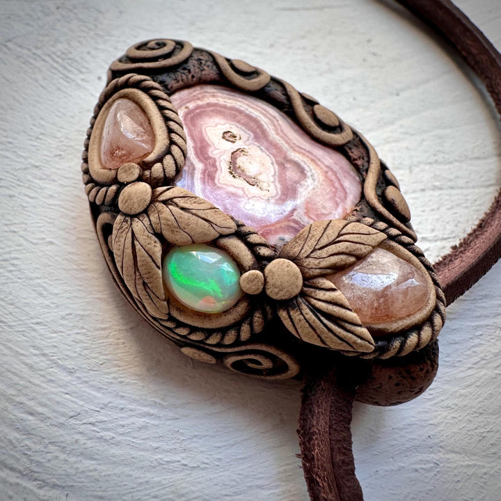 Rhodochrosite Morganite and Opal Necklace - FairyGardenGlow