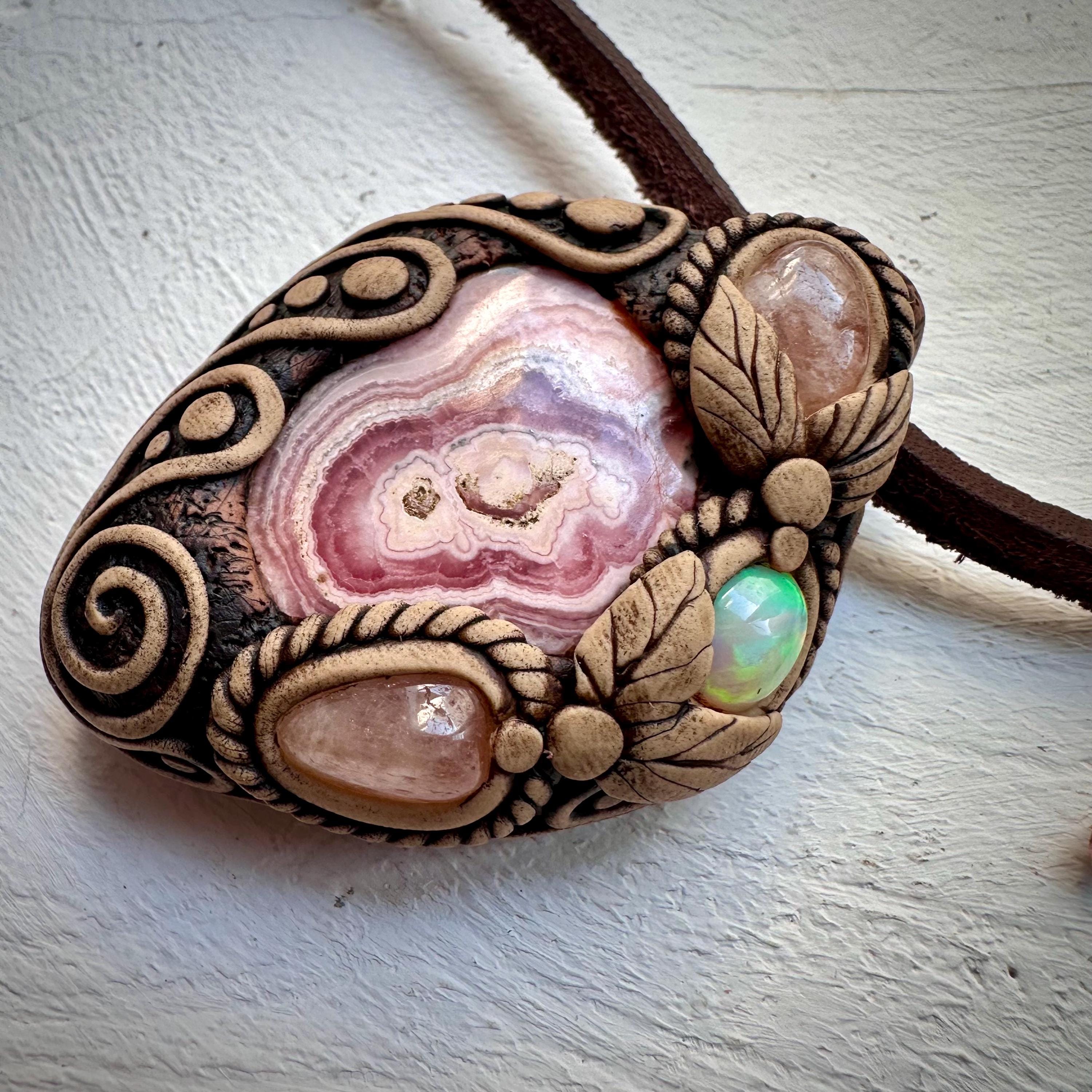 Rhodochrosite Morganite and Opal Necklace - FairyGardenGlow