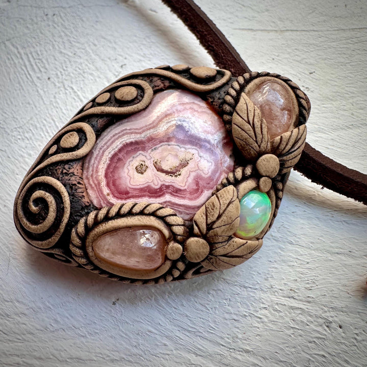 Rhodochrosite Morganite and Opal Necklace - FairyGardenGlow